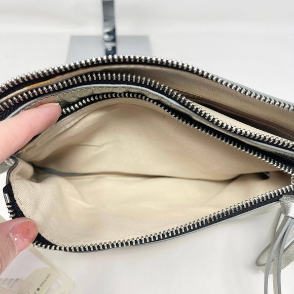 Lucky Brand Koda Crossbody Silver Metallic Topanga Leather Flashy Shiny Party - Picture 12 of 15